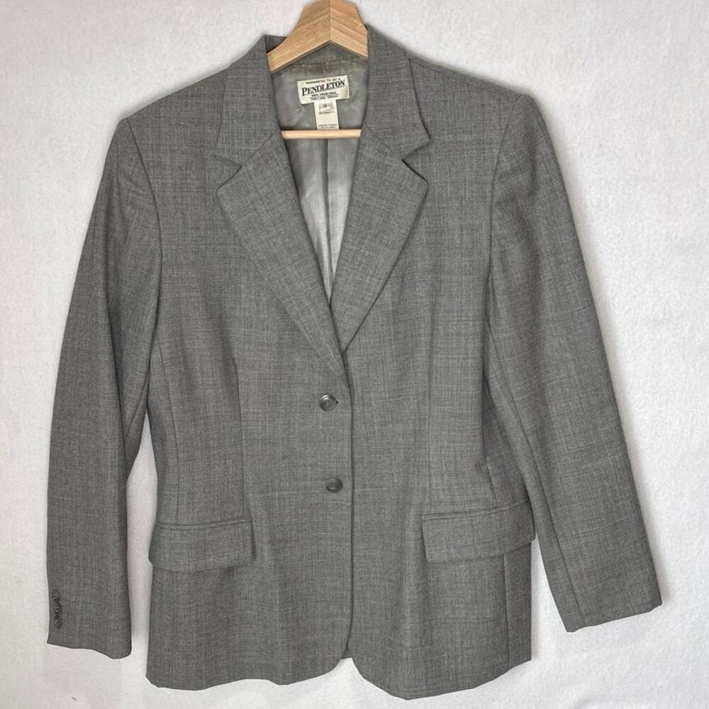PENDLETON Women's Size 12 Gray 100% Virgin Wool One Button Blazer